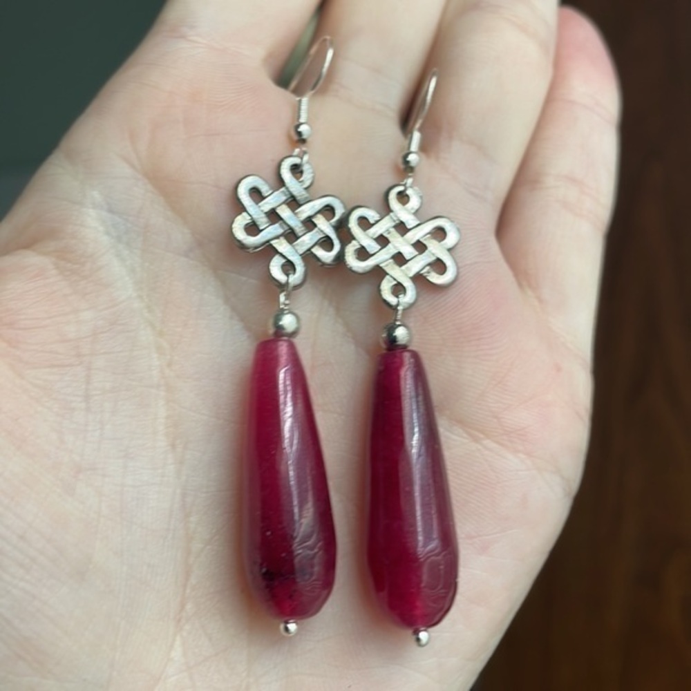 Sterling Silver Celtic knot Ruby gemstone earrings 925 ss